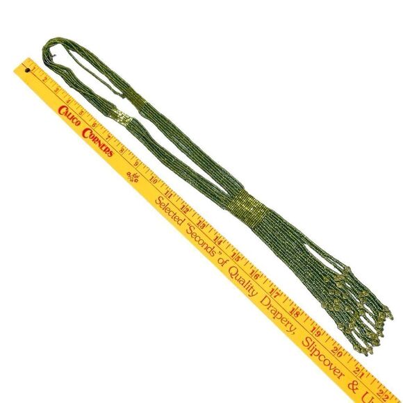 multi strand peridot Green and crystal beaded long necklace boho hippie style - Picture 9 of 11